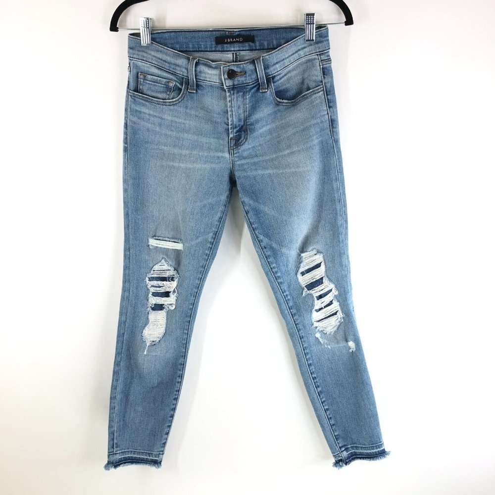 J Brand Womens Jeans Low Rise Crop Distressed Raw Hem Stretch 27
